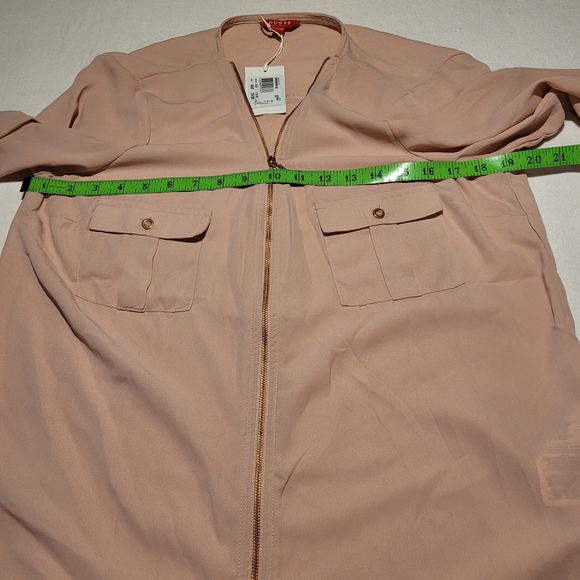 NWT Guess Blush Pink Zip Front Semi Sheer Long Sleeve Blouse Large - Picture 9 of 12